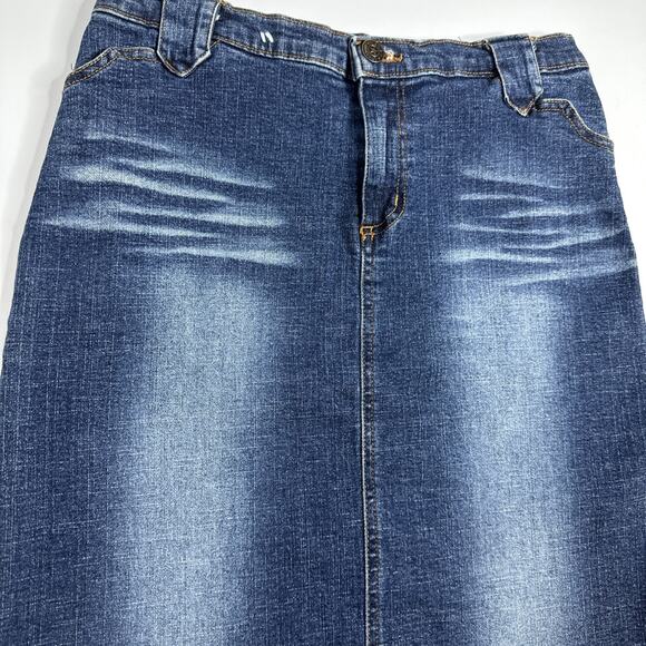 VTG Y2K Forever 21 Small Wash Denim Jean Knee Skirt High Rise 90s Aesthetic - Picture 3 of 6